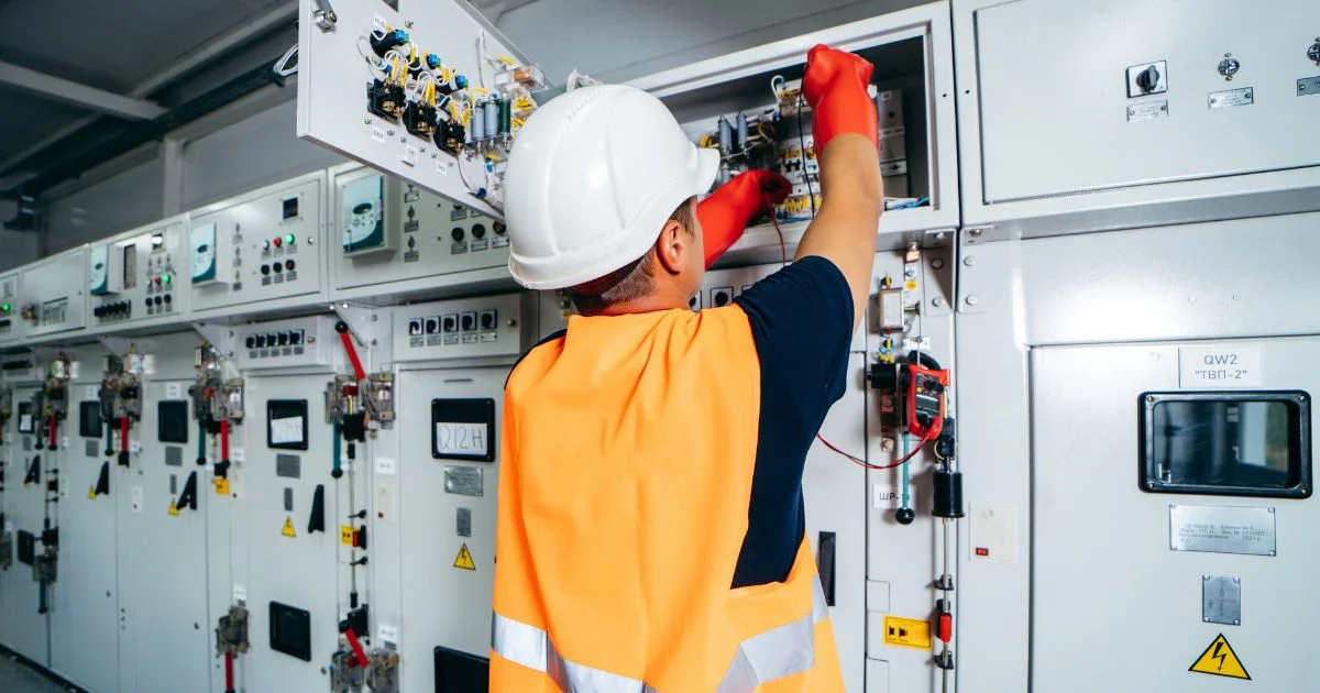 Engineer working on electrical control panel
